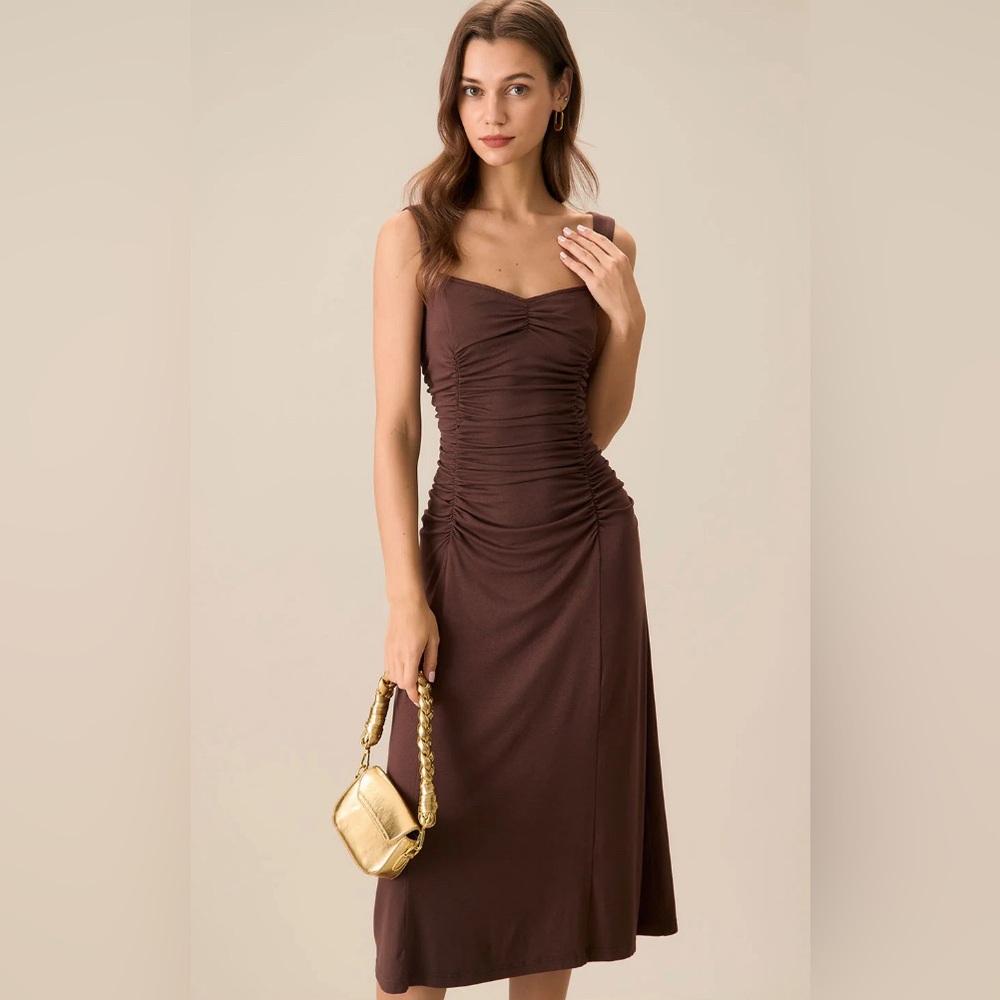 RIHOAS Elegant Brown Ruched Dress